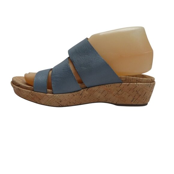 Kork-Ease Blue Leather Open Toe Wedge Heel Sandals Womens 7 - Picture 3 of 12
